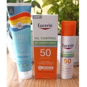 (2) Eucerin Oil Control Sunscreen SPF 50 & Bare Republic Clearscreen SPF 100